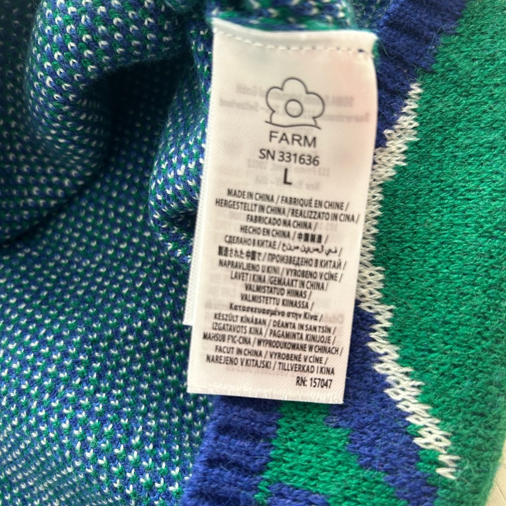 Farm Rio Knit Sweater Dress Balloon sleeves Size Large Floral Multi Color Blue - Picture 9 of 12